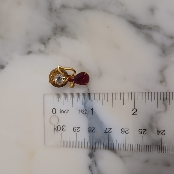 January birthstone angel pin yellow gold tone with deep red stone/crystal - Picture 7 of 9